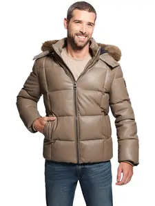 GUESS Male Faux-Leather Stretch Puffa Jacket