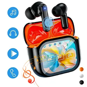 Wireless Earbuds Bluetooth 5.4 Headphones,Ear Buds with Noise Cancelling,30H Playtime,Wireless Charging Case & Touch LED Display,Ultra-Comfort Earbuds for Sports/Travel/Workouts,Black/White/Orange