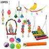 Random Color Parrot Toy, 13pcs/set Interactive Bird Chewing Toy Include Bird Swing, Perch, Stand, Bell, Hanging Hammock, Bird Cage Toy Suitable for Parakeet