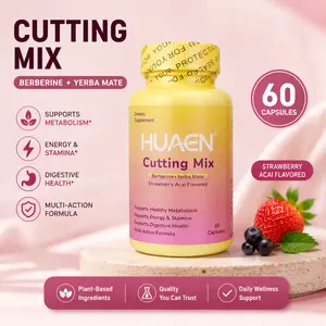 HUAEN Cutting Mix Dietary Supplement | Berberine + Yerba Mate Blend | Strawberry Acai Flavor | Daily Wellness Capsules