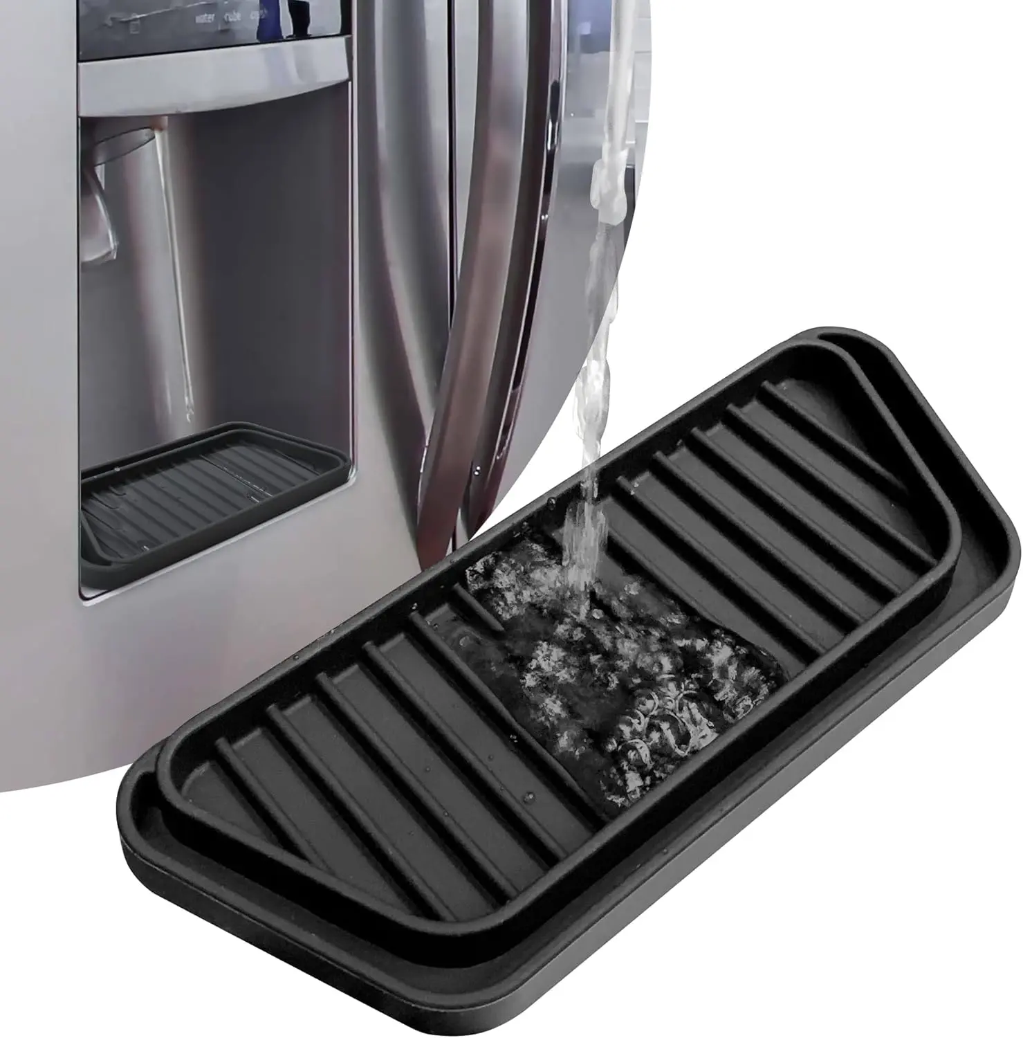Refrigerator Drip Catcher Tray,Protector Ice and Water Dispenser Pan,Fridge Spills Water Pad Catch Basin for Drainage (Rectangular,Black)