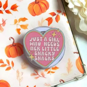 Pink Heart Girl Who Needs Her Little Snacky Snacks Magnetic Phone Grip Aesthetic Magsafe Kickstand, Cute Gift For Foodie And Friend