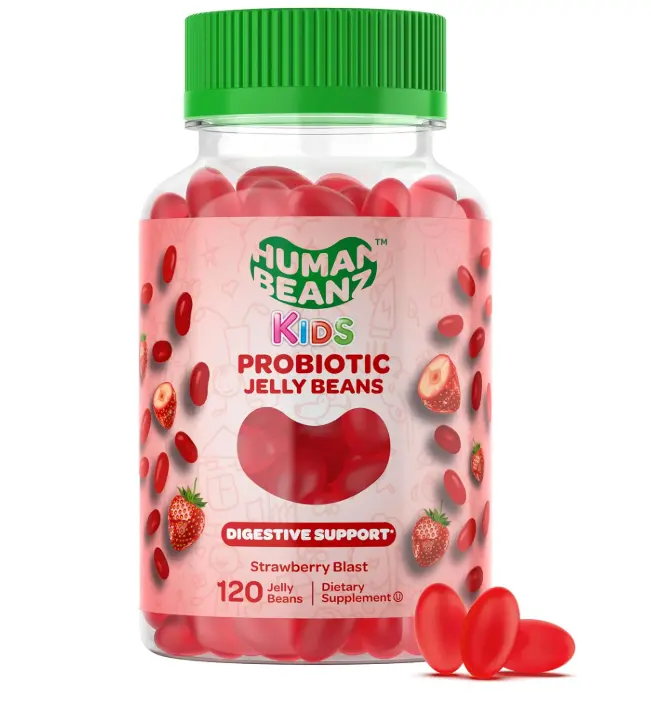 Probiotic Jelly Bean Gummies for Kids, Probiotic Supplements for Digestive Health, Nutritional Vegetarian Supplements, 120 Strawberry Blast Jelly Beans, Kosher