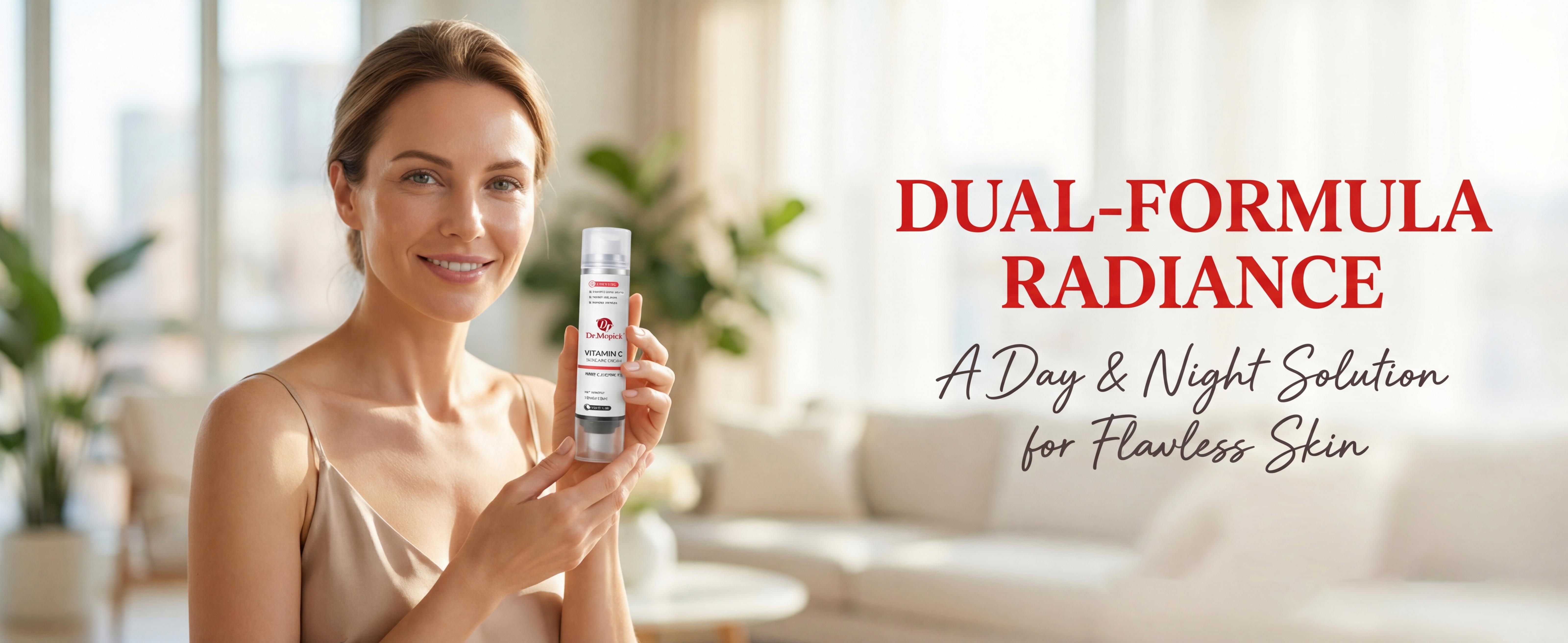 Dr.Mopick Dual Chamber Vitamin C Skincare Cream, Brightening Day and Night Serum with Tranexamic Acid and Niacinamide for All Skin Types, Long-Lasting Hydration