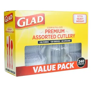 Glad Disposable Cutlery Set - Clear Heavy Duty Plastic Forks, Knives, and Spoons - 240 Piece Plasticware for Parties - Durable, Sturdy Recyclable Utensils - Great for July 4th, Thanksgiving, Christmas