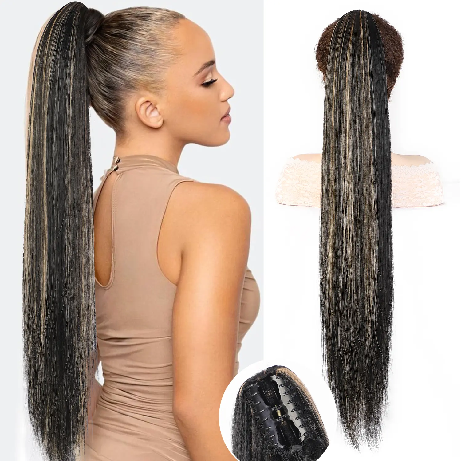 30inch-S Black Brown mix Ash Blonde