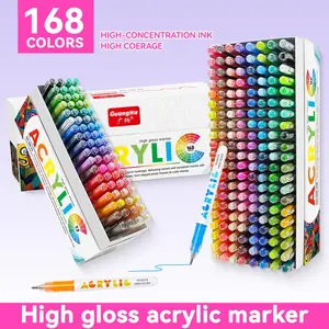 72-168 Color High Gloss Acrylic Gel Pen Set, 1.0mm Hard Tip, High Concentration Ink, Suitable for Wood, Ceramic, Metal, Glass, Rock Painting