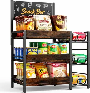 Moko 3 Tier Candy Display Rack, Snack Organizer for Countertop, Wooden Snack Chips Display Retail for Snack Station, Kitchen, Counter, Office, Store, Party, Black+Vintage Brown