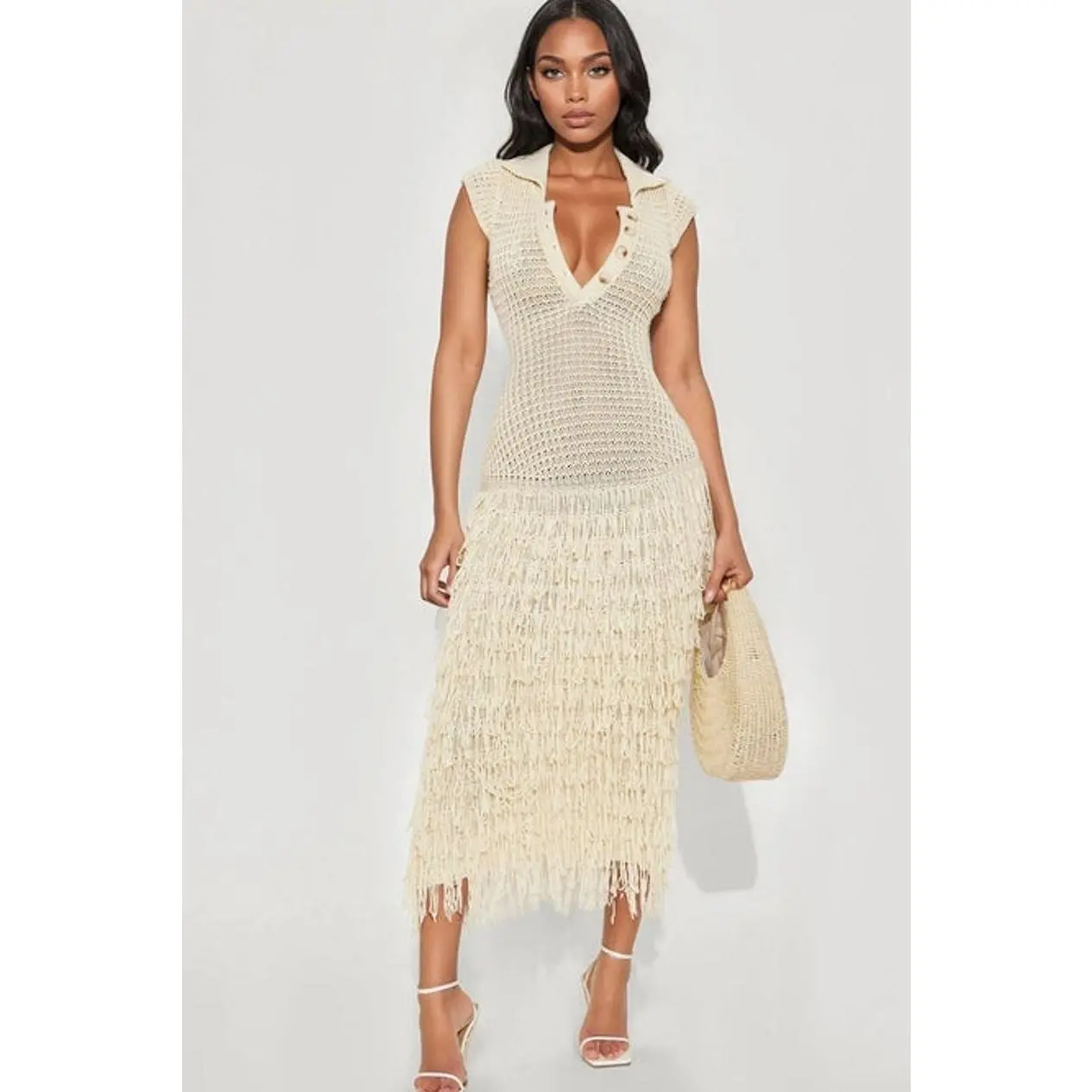 Catalina Crochet Maxi Dress - Cream 0