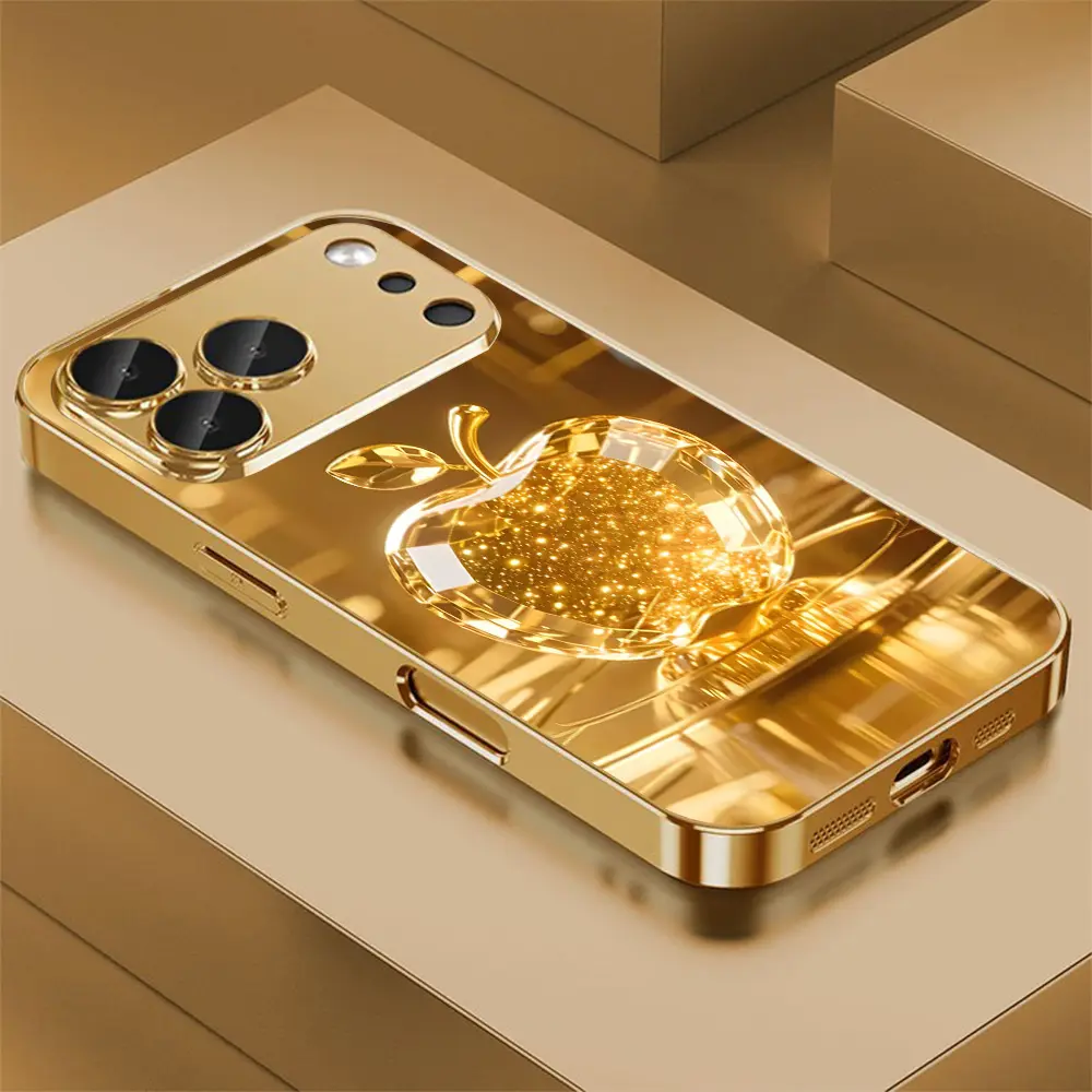 2026 new gold crystal apple glass phone case, gold-plated high-definition glass design phone protective case, suitable for iPhone 17 Pro Max 16 15 14 13 12 11 Samsung Galaxy S25 Ultra S24 S23 S22 S21 S20 A series all inclusive phone case