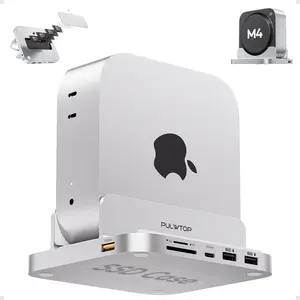 PULWTOP 8-in-1 Vertical USB-C Hub for Mac Mini M4 Hub with M.2 SSD Enclosure, Aluminum Mac Mini M4 Pro 2024 Dock Stand Accessories with USB A/C 3.2 10Gbps, 2 x USB A 2.0, 3.5mm Audio Mic, SD/TF Slots Connectivity Work