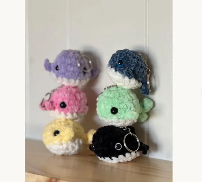 Cozy stitches whale keychain