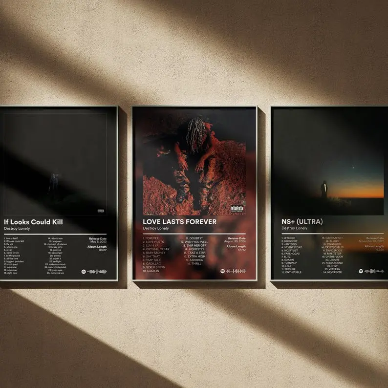 Destroy Lonely Poster 3 Pack - Minimal Art Prints - Album Cover Wall Decor Set #114 Modern Abstract Design Matte