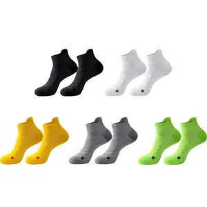 JointlyCreating Unisex Sports Socks Marathon Basketball Thickened Towel Bottom Short Non-Slip Boat Socks in Black White Yellow Gray Green
