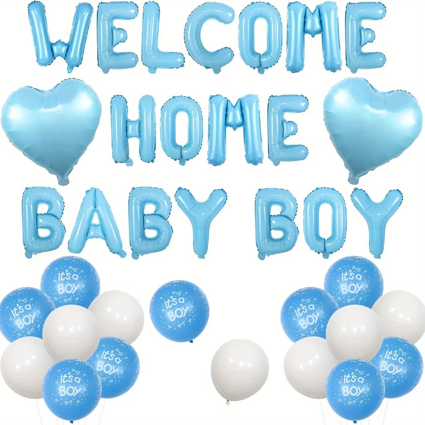 1 Set Welcome Home Decorations, Blue Welcome Home Balloon Banner It’s a Balloons Baby Blue Heart Foil Balloons for Boys Newborn Birthday Party Decorations.