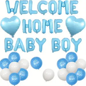 1 Set Welcome Home Decorations, Blue Welcome Home Balloon Banner It’s a Balloons Baby Blue Heart Foil Balloons for Boys Newborn Birthday Party Decorations.