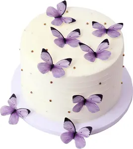 50PCS Edible Butterflies Cake Decorations-Small Pastel Purple Butterfly Cake and Cupcake Toppers Wafer Paper butterfly Decor for Wedding Baby shower Birthday Cake Topper