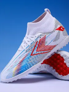 Men's High-top Lace Up Football Shoes, Breathable & Non-slip Football Shoes, Professional Rubber Outsole & Pu Upper Soccer Shoes for Outdoor Training, Soccer Cleats