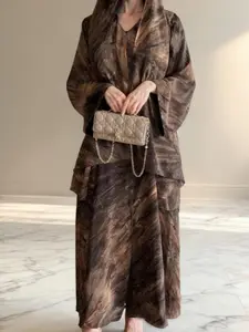 Women's Tie Dye Print Long Loose Fit Sleeveless Open Front Dress, Islamic Modesty Abaya Outerwear, Colorblock Design, No Headscarf Included