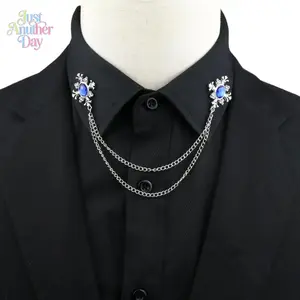 Fashion Gentleman Tassel Brooch For Men Suit Shirt Collar Crystal Cross Chain Lapel Pin Rhinestone Retro Wedding Accessories