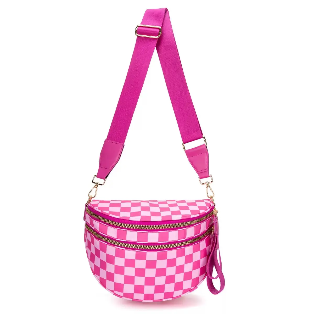 (New) Women's Stylish Black & White Checkered Nylon Bum Bag - 10.5 Inches Wide, Adjustable Shoulder Strap, Plus Size Friendly, Spacious, All-Match, Summer Casual, Gifts for Women, Olive Green Sports Chest Bag, Women Gifts