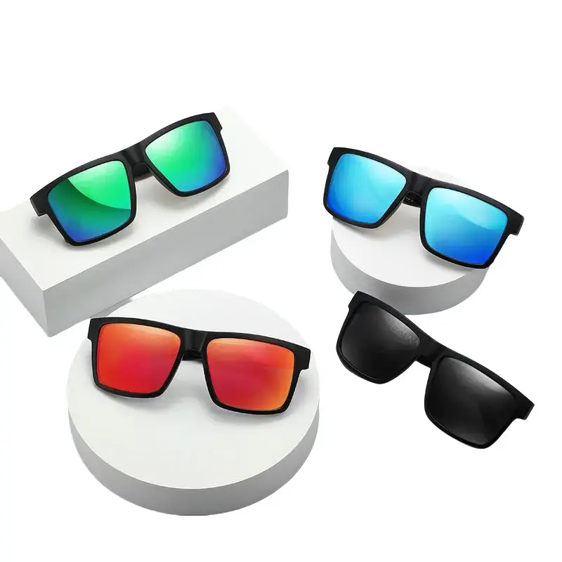 Polarized Sunglasses with American Flag Design, Retro Shades, Unisex Outdoor Driving Glasses, Fashionable Square Blue Lenses, Trendy Beach Eyewear
