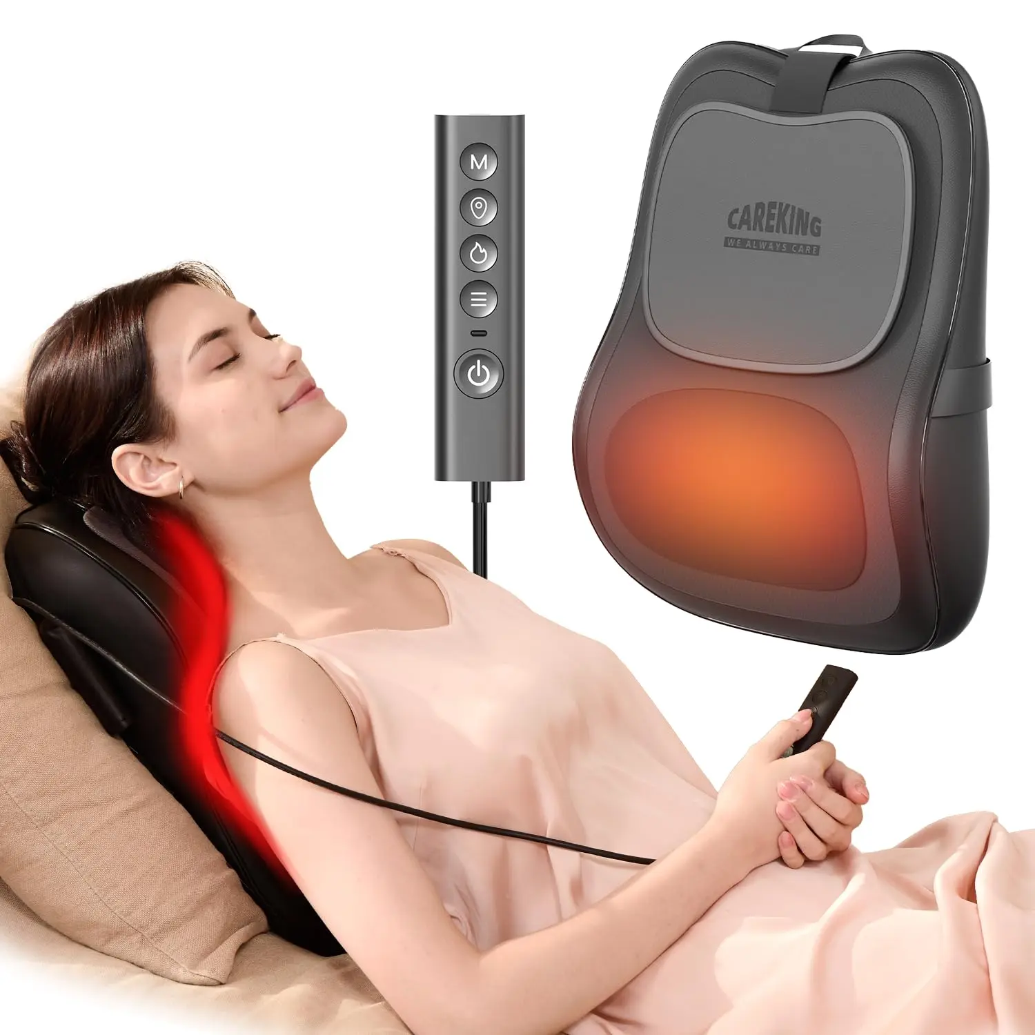 CAREKING Back And Neck Massager With Heat, Lower Back Massager For Pain Relief | 3D Up&Down Electric Shiatsu Massage Pillow For Back, Neck, Shoulder, Birthday Gifts For Women Men Him Her, Home, Office, Car