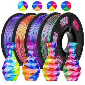 Silk PLA 3D Printer Filament Bundle, Shiny Tricolor Filament 1.75mm Pack, Multi Color Change 3D Printing Filament for Most FDM 3D Printer, 4 Spools 250g Each