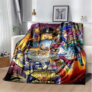 Knights Of The Zodiac Cartoon Printed Blanket Flannel Soft Warm Cozy Throw Blanket For Home Sofa Bed Travel Camping Birthday Holiday Gift For Kids Teens Adults Anime Fans