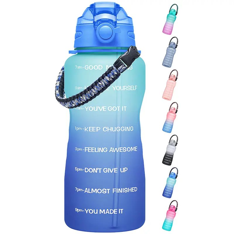 74oz/2.2L Stylish Motivational Sports Water Bottle - BPA-Free, Leak-Proof, Portable, Washable, Reusable, Time Markers, Soft Straw Nozzle, 1-Click Lock Lid, Detachable Premium Braided Strap for Gym, Daily Hydration, Stylish Bottle