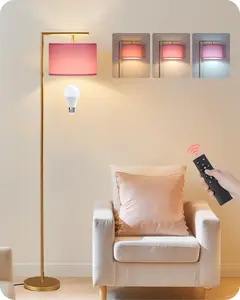 Modern Gold Arc Floor Lamp, Corner Tall Lamp with Remote, Arched Reading Light with Fabric Shade, Floor Lighting for Living Room, Bedroom, Office, Study, Pink, LED Bulb Included, DP11LD05
