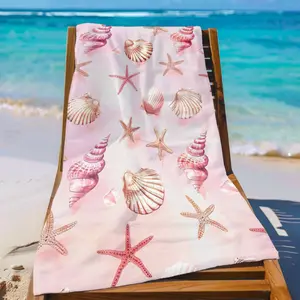Pink Shell and Starfish Beach  Ideal Summer Accessory Multipurpose Durable Machine Washable  Perfect for Beach Pool Bathroom Camping Travel Yoga Fitness Bleacher Blanket Party Decoration Photo Background tea towel