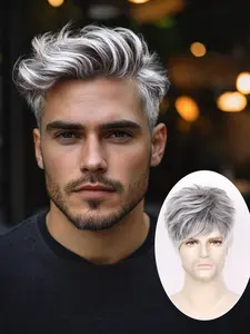 Men's Short Silver Color Wig, Natural Layered Synthetic Hair, Perfect for Daily Wear & Halloween Costumes, Stylish Look for Guys