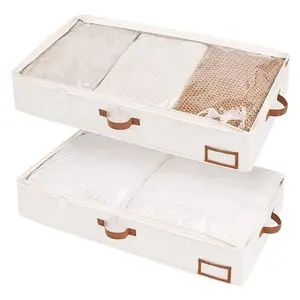 Foldable Under Bed Storage Bag, Space Saving Bags, 1/2/3 Counts Blanket Clothes Quilt Storage Bag with Clear Window & 4 Handles, Bedroom Storage Organizer