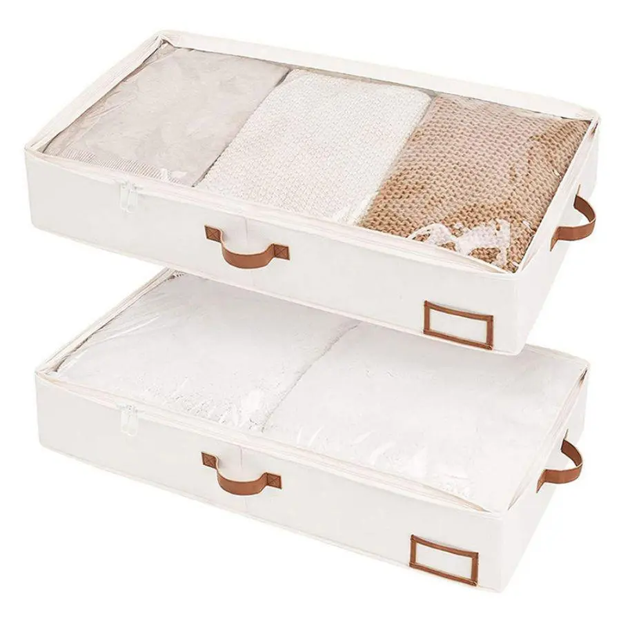 Foldable Under Bed Storage Carrying Bag, 1/2/3 Counts Blanket Clothes Quilt Multifunctional Home Storage Bag with Clear Window & 4 Handles, Bedroom Durable Collapsible Storage Organizer, Foldable Storage Bags