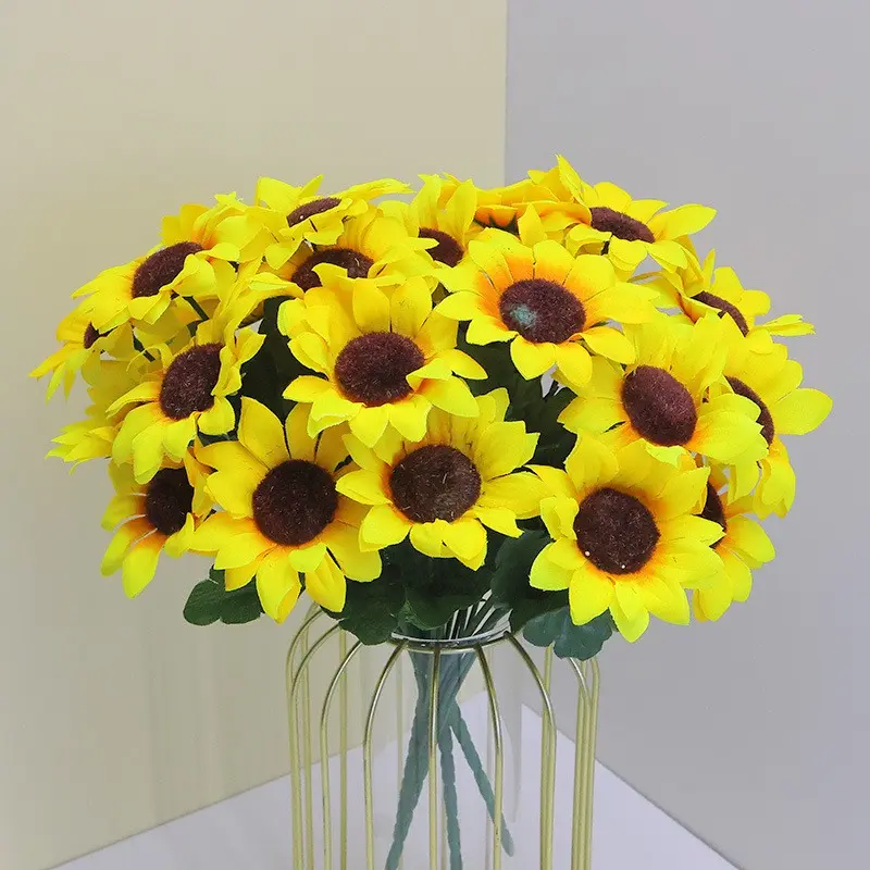 8pcs Sunflower Artificial Bundles With Stems Bouquet Artificial Flowers Fake Plants UV Resistant Plastic Greenery Faux Outdoor Flower Plants No Fade For Garden Porch Window Box Decorating