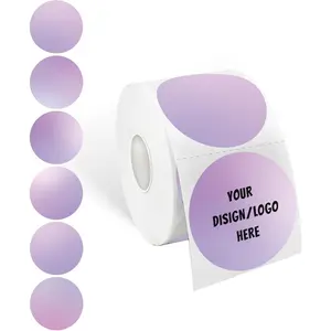 2 Inch Purple Round Thermal Sticker Labels, Self-Adhesive Circle Direct Thermal Labels, Multi-Purpose Roll Sticker Labels for DIY Logo Design, QR Code, Name Tag( 600 Labels,1 Roll)