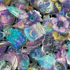 50 Pcs Magic Witch Holographic Stickers for Teens- Transparent Waterproof PET Stickers for Journal, Phone Case, Cup, Laptop, Scrapbook- Ins Aesthetic Scrapbook Decorations