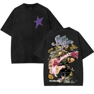 Manga JoJo's Bizarre Adventure Printed T Shirt For Men's Clothing Gothic Y2k Washed Oversized T-shirt High Quality1 Cotton Tees
