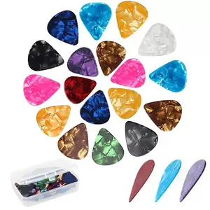 21 Packs Guitar Picks With Organizer Box Bass Picks Thin, Medium & Heavy 3 Different Thickness For Electric Acoustic Guitars Ukulele Bass, Guitar Gifts For Men Women Players USB MIDI Drum Set Cymbals Brass Carving Pattern Saxophone Strap