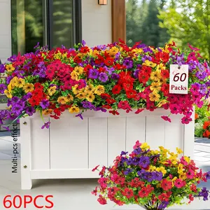 60 Bundles Artificial Flowers for Outdoor Decoration, UV-Resistant Violet Eucalyptus Faux Plants, Indoor Outdoor Courtyard Home Porch Decor, Flower Arrangement