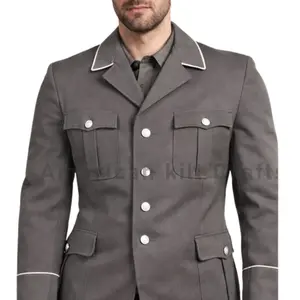 Men's East German Army Service Officer Dress Uniform Grey NVA Military Jacket with Classic Buttons and Pockets Premium Wool Satin Lining