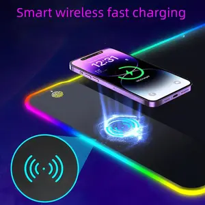 XXL gaming mousepad with magnetic wireless charging, RGB black mousepad/desktop pad, waterproof, suitable for office, home, gaming and other scenarios.