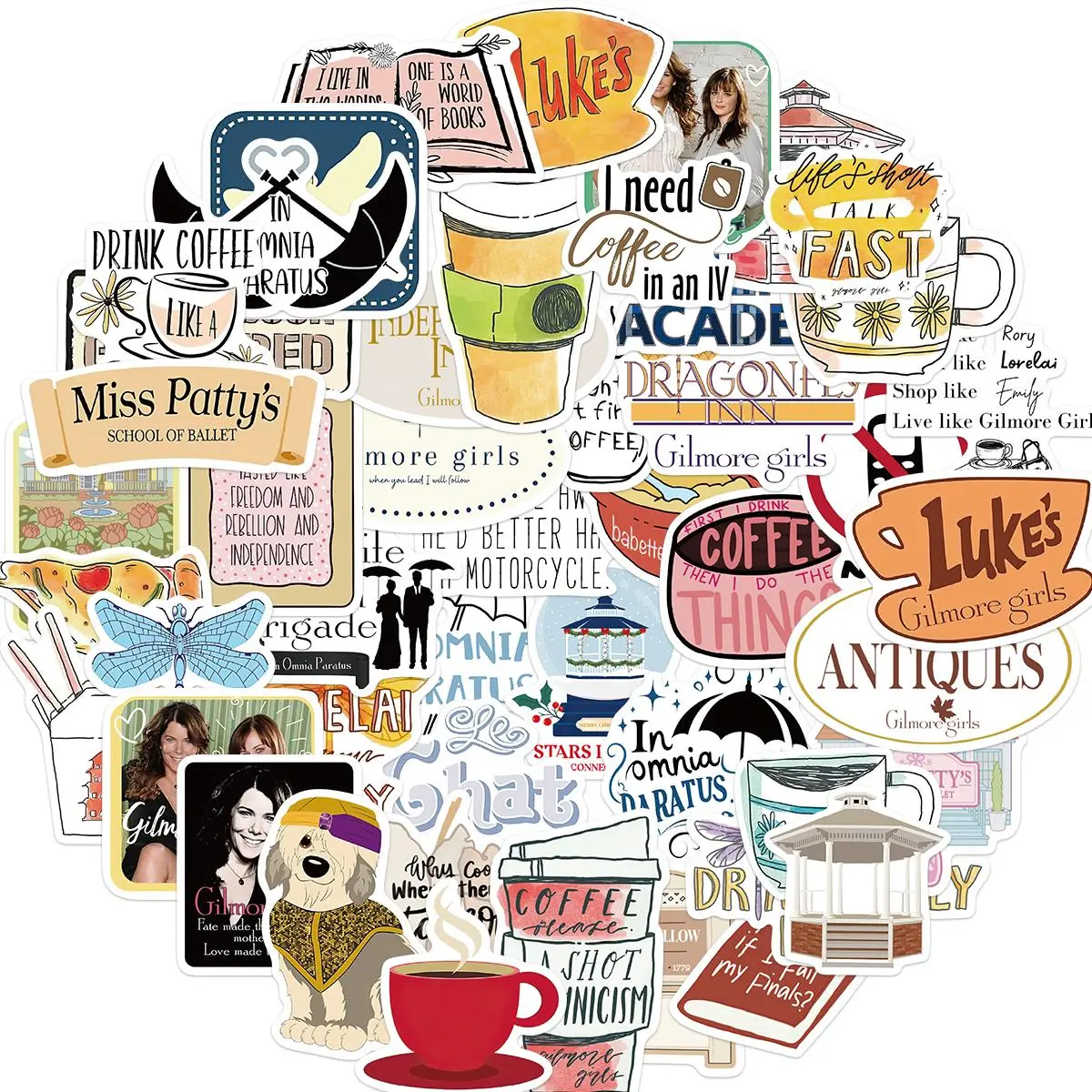 Coffee Themed Sticker, 52pcs/set Waterproof Self Adhesive Decor Paper, Decor Sticker for Gift Greeting Card Water Bottle Laptop Phone, Ornaments