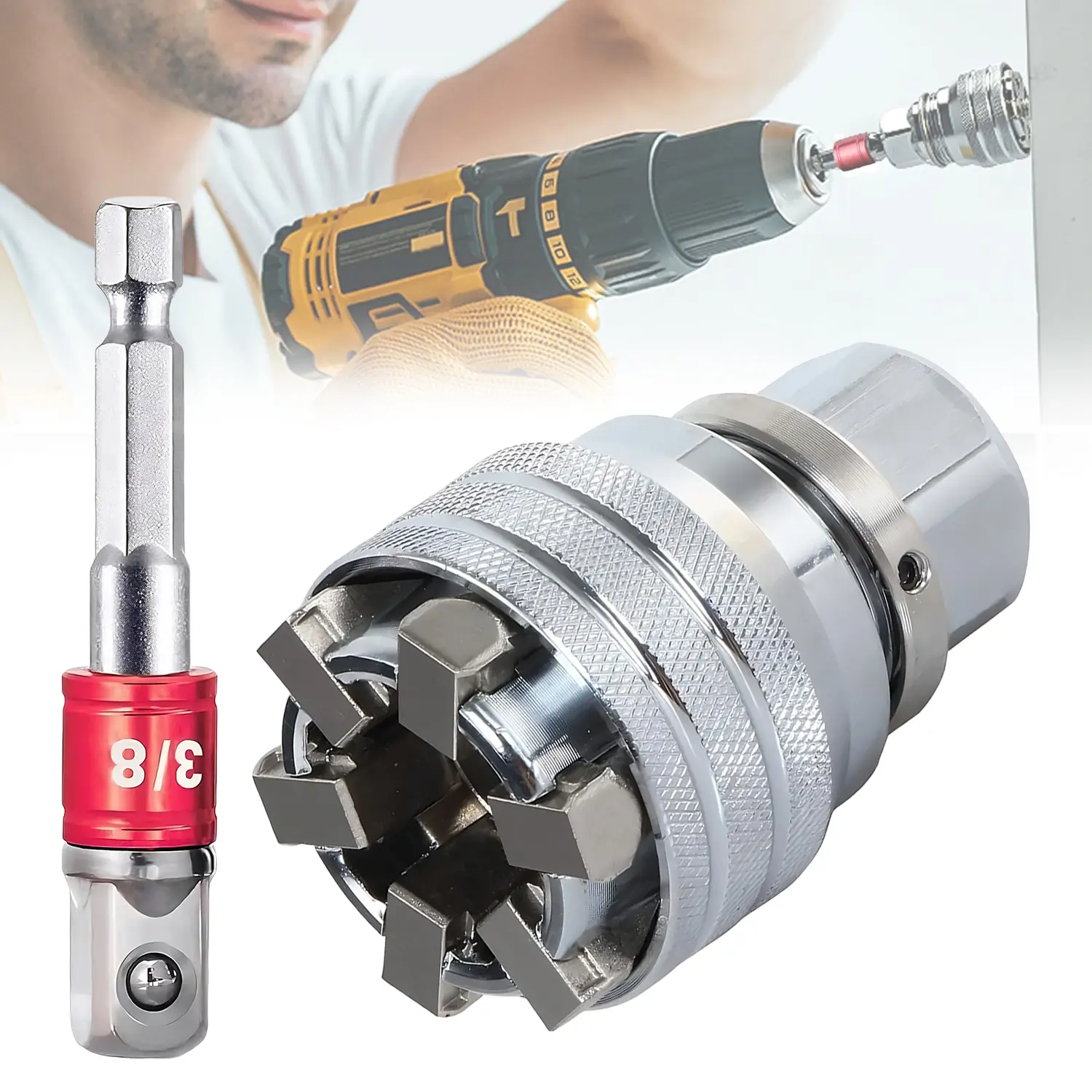 Universal Socket, Super Socket Fits For Standard 10 To 19Mm, Metric 3/8 In,Adjustable Hex Socket Socket Head Cap Screwdriver, Multi-Functional Electric Drill For Screwing,Tool Gifts For Men/Dad/Father/Husband