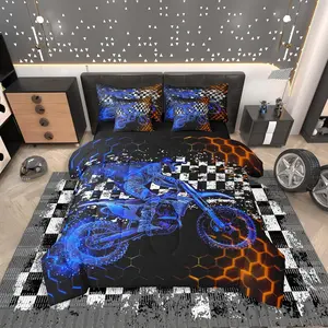 7 Piece Dirt Bike Bed in a Bag,Motorbike Sheet Set,Extreme Sports Motorcycle Lover Motorcycle Bedding Comforter, Extreme Sports Cushion Covers