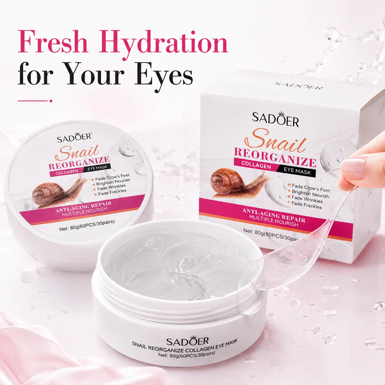 60 Pcs (30 Pairs) Collagen & Snail Mucin Hydrogel Eye Patches – Hydrating Under Eye Masks for Puffy Eyes, Refreshing & Brightening Skincare for a Glowing Look