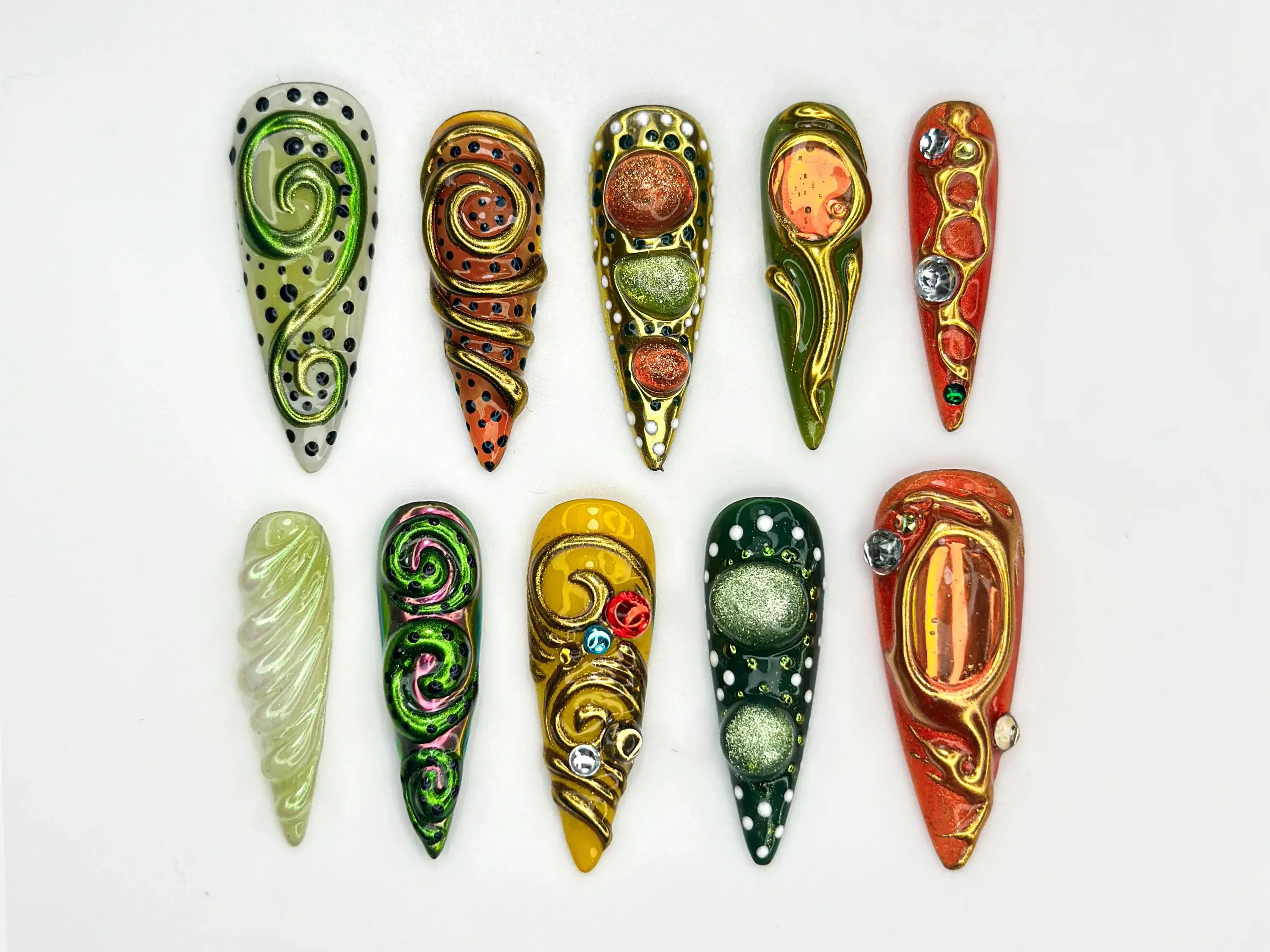 Nailchemy - Colorful 3D Texture Press On Nails | Eye Art Fake Nails | Funky Gold Accent Nail Art | Color Pop Press Ons | Luxury Nails