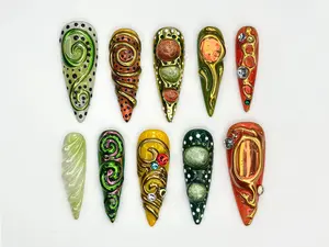 Nailchemy - Colorful 3D Texture Press On Nails | Eye Art Fake Nails | Funky Gold Accent Nail Art | Color Pop Press Ons | Luxury Nails