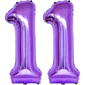 Purple 11 Number Balloons, 40 Inch Giant Number 11 Balloons Foil Mylar Helium Purple Number Balloons for 11th Birthday Party Supplies Anniversary Event Celebration Decorations
